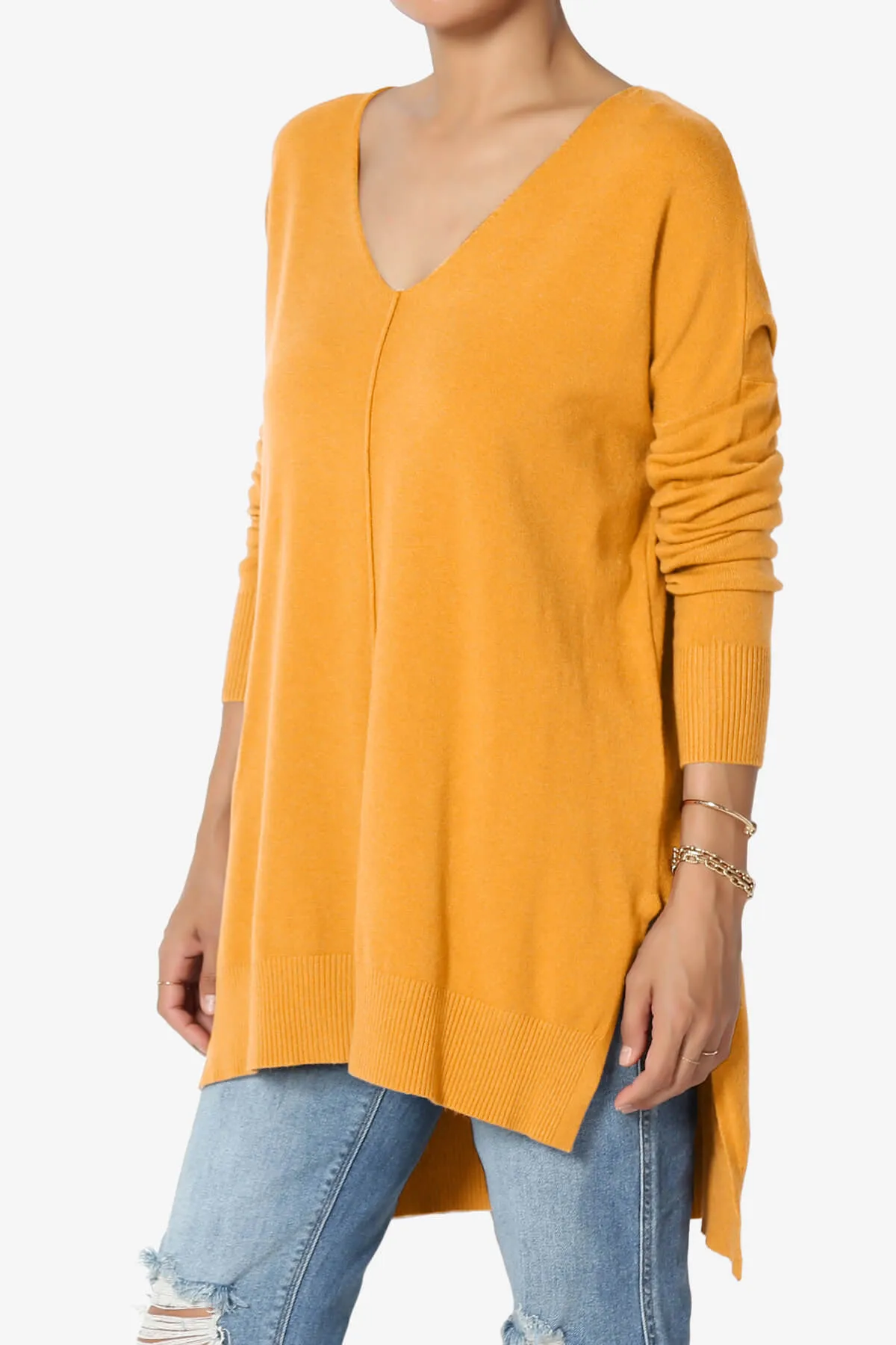 Katana Front Seam V-Neck Knit Sweater PLUS