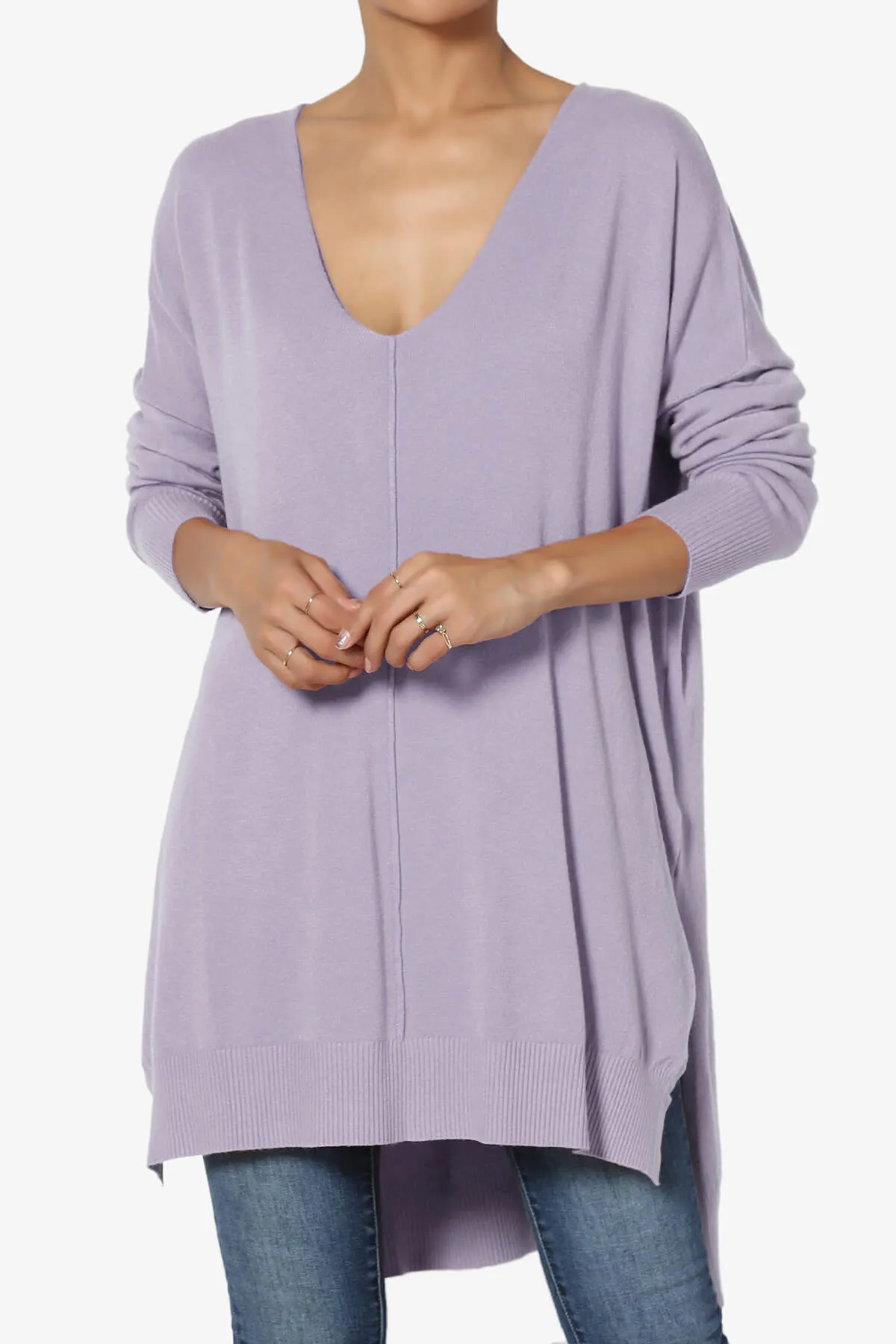 Katana Front Seam V-Neck Knit Sweater PLUS