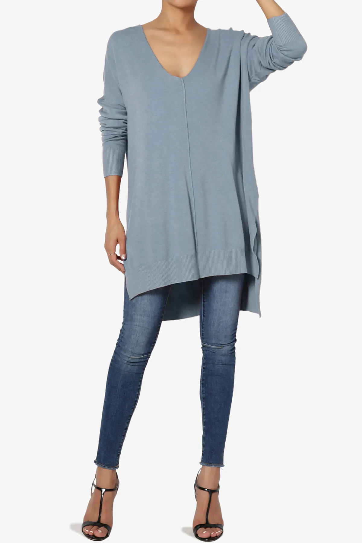 Katana Front Seam V-Neck Knit Sweater PLUS