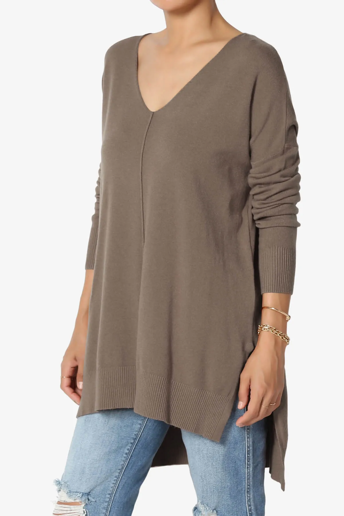 Katana Front Seam V-Neck Knit Sweater PLUS
