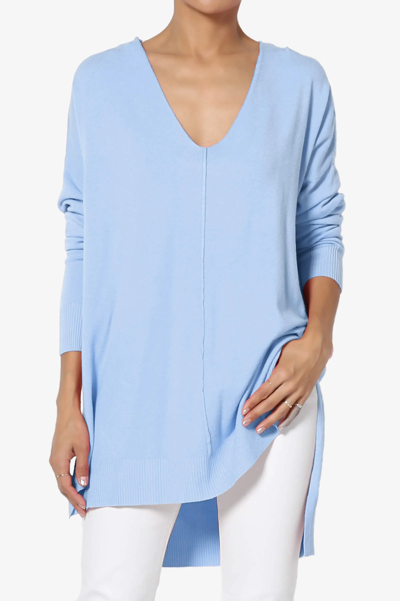 Katana Front Seam V-Neck Knit Sweater PLUS