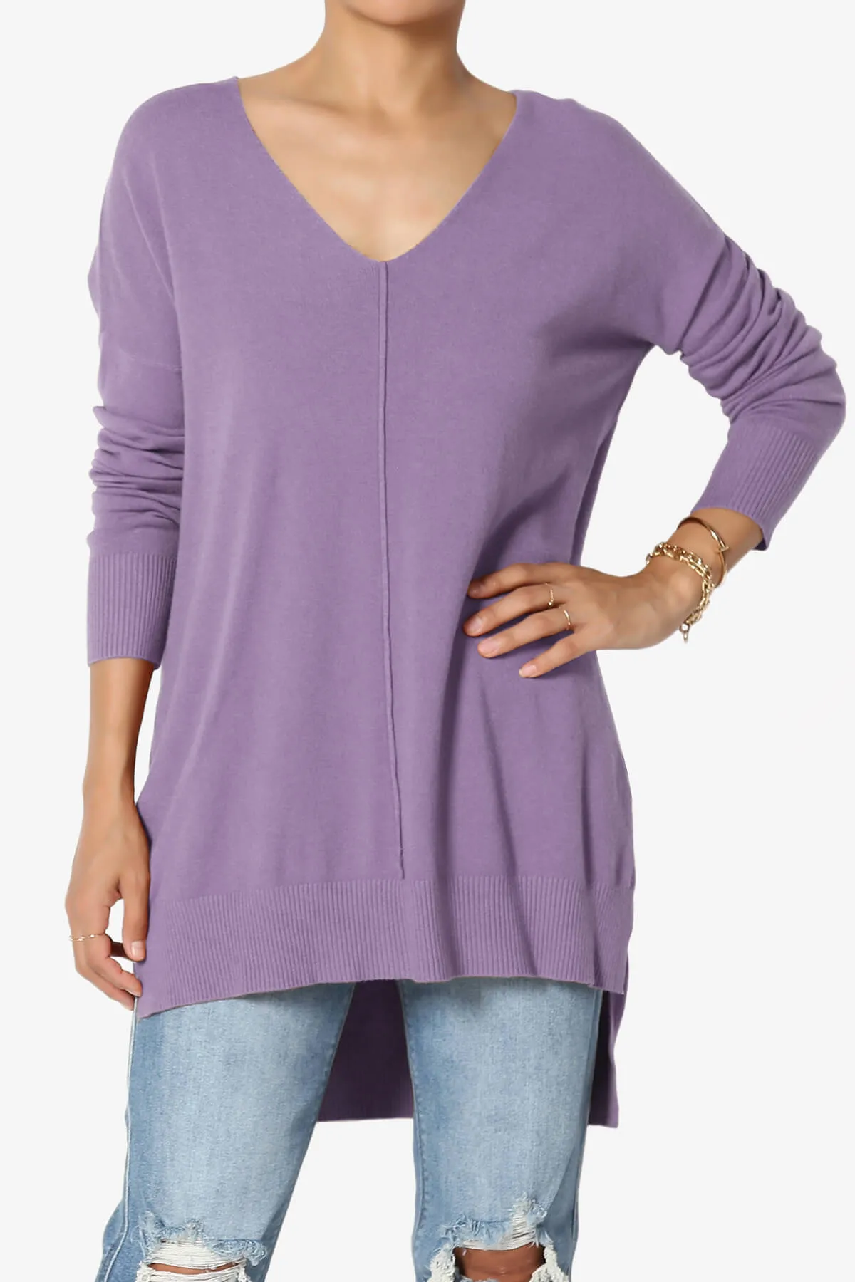 Katana Front Seam V-Neck Knit Sweater PLUS