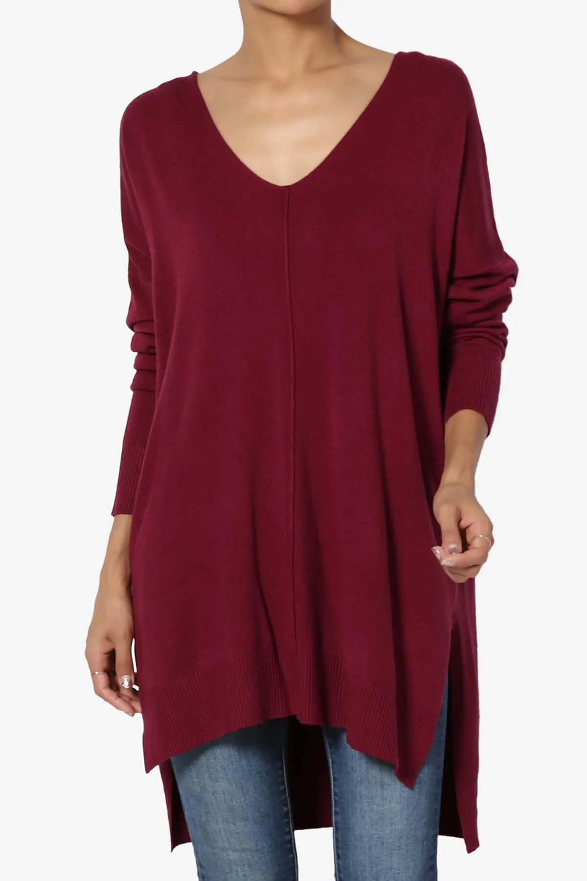 Katana Front Seam V-Neck Knit Sweater PLUS