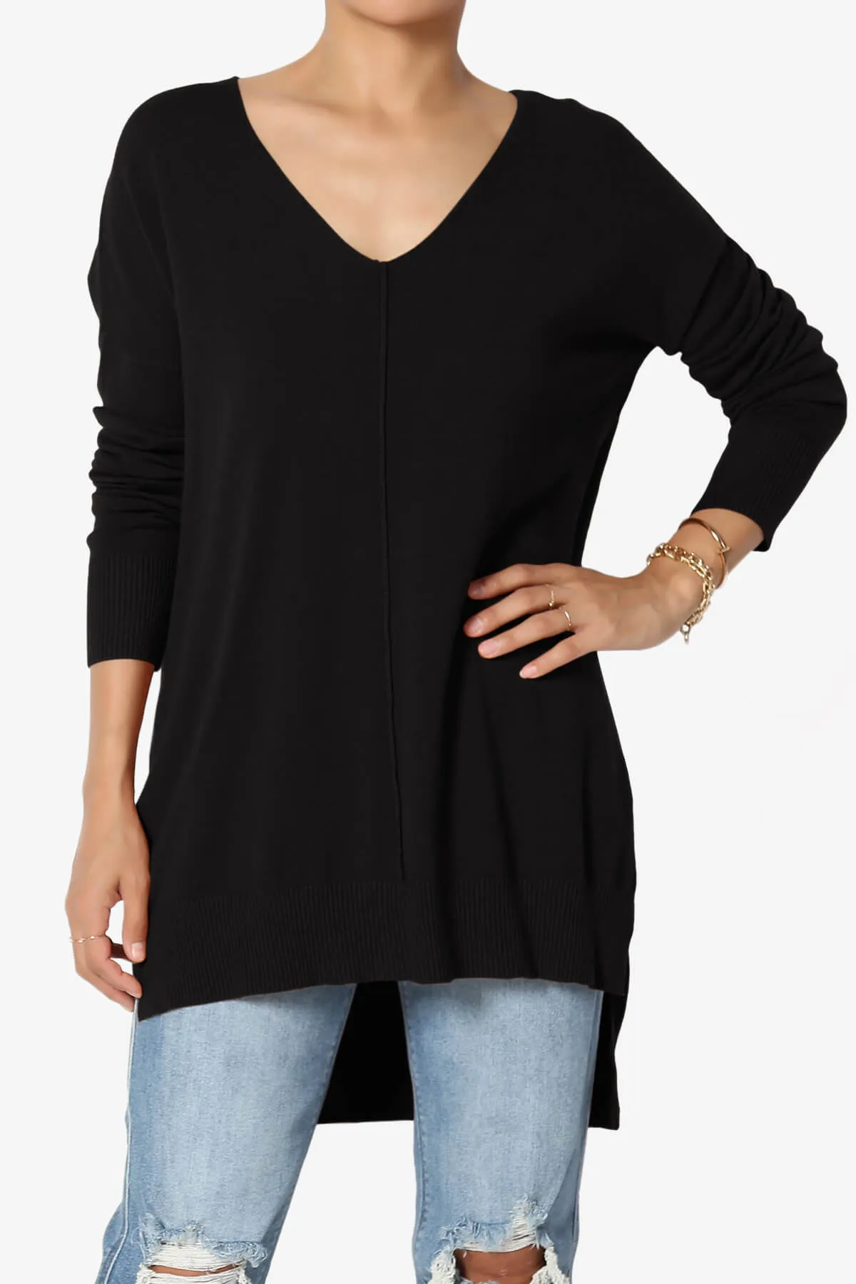 Katana Front Seam V-Neck Knit Sweater PLUS