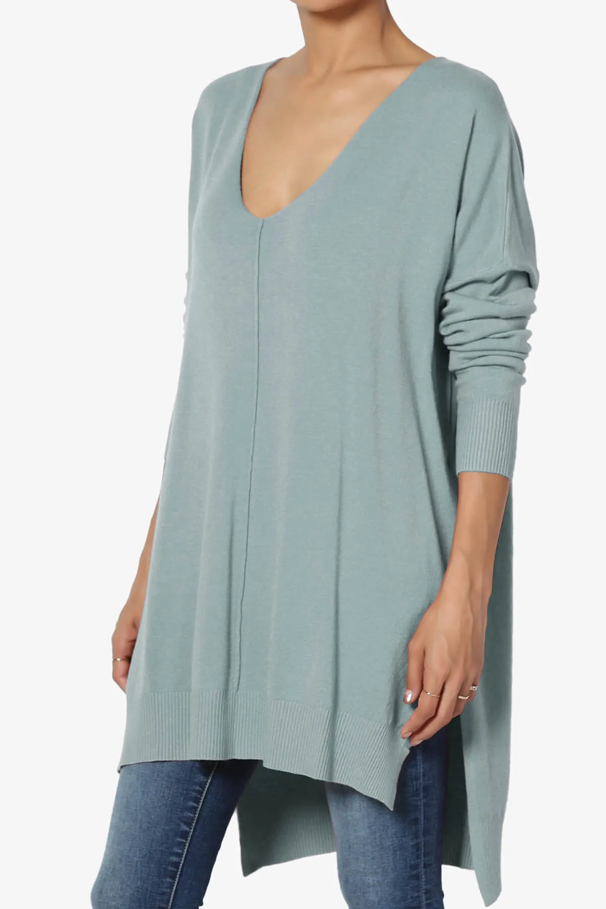 Katana Front Seam V-Neck Knit Sweater PLUS
