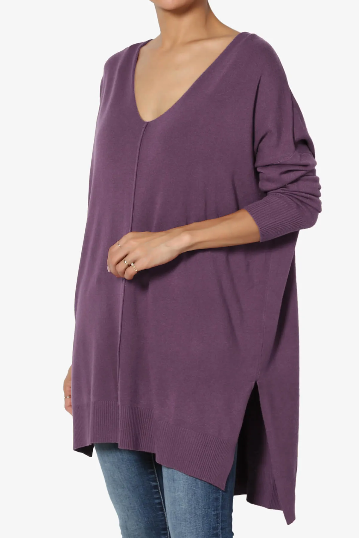 Katana Front Seam V-Neck Knit Sweater PLUS