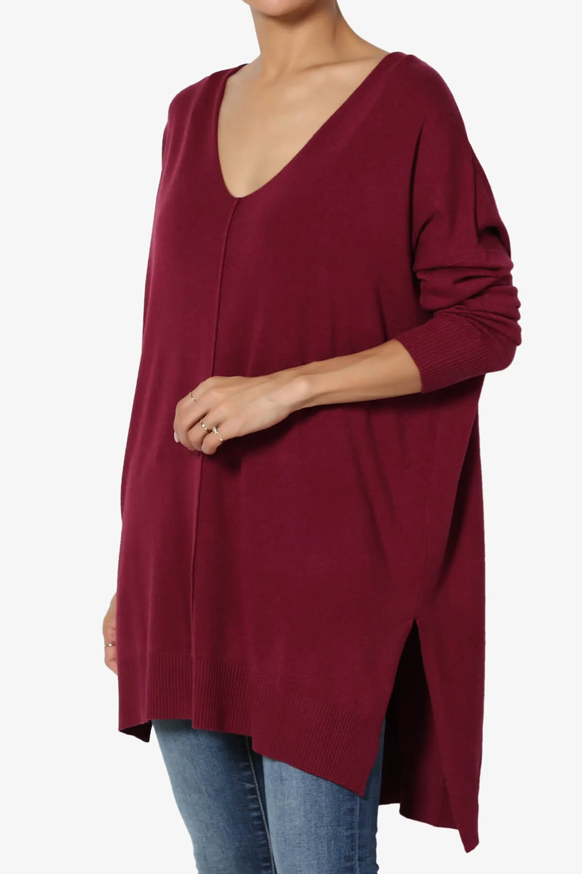 Katana Front Seam V-Neck Knit Sweater PLUS