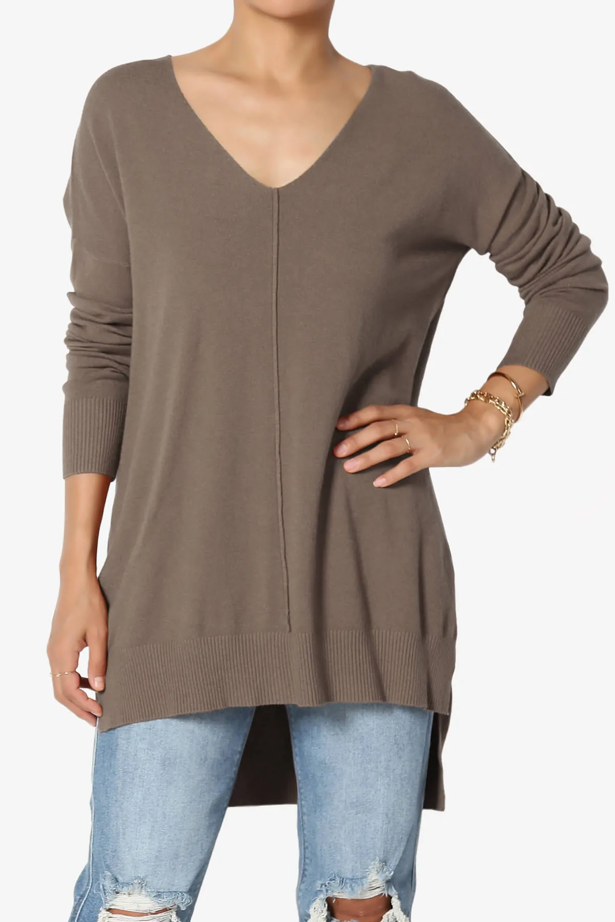 Katana Front Seam V-Neck Knit Sweater PLUS