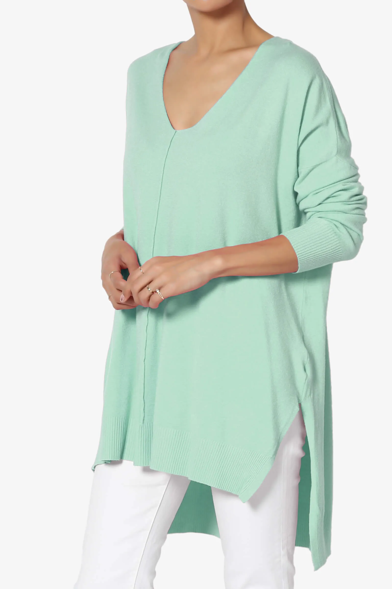 Katana Front Seam V-Neck Knit Sweater PLUS