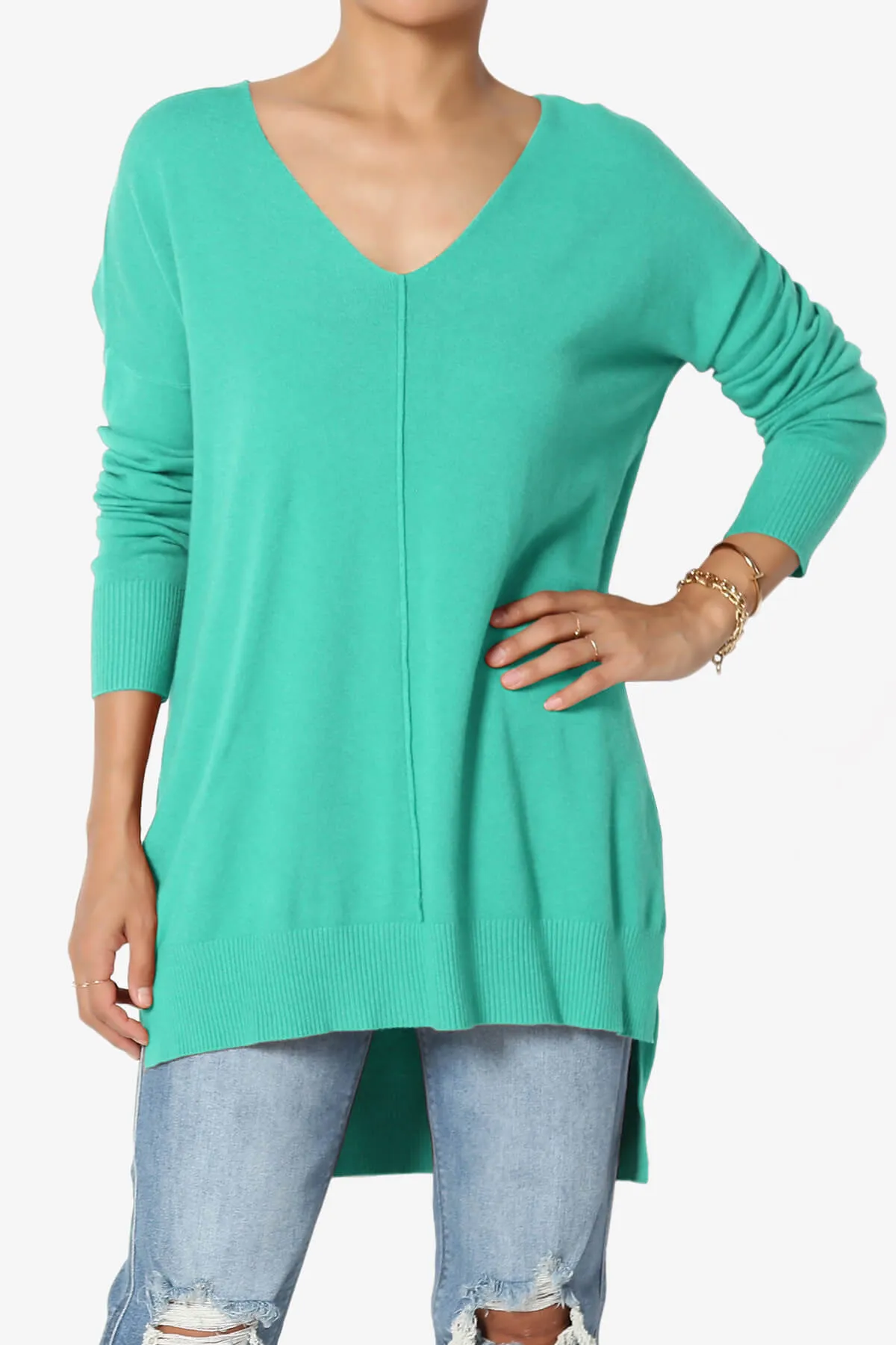 Katana Front Seam V-Neck Knit Sweater PLUS