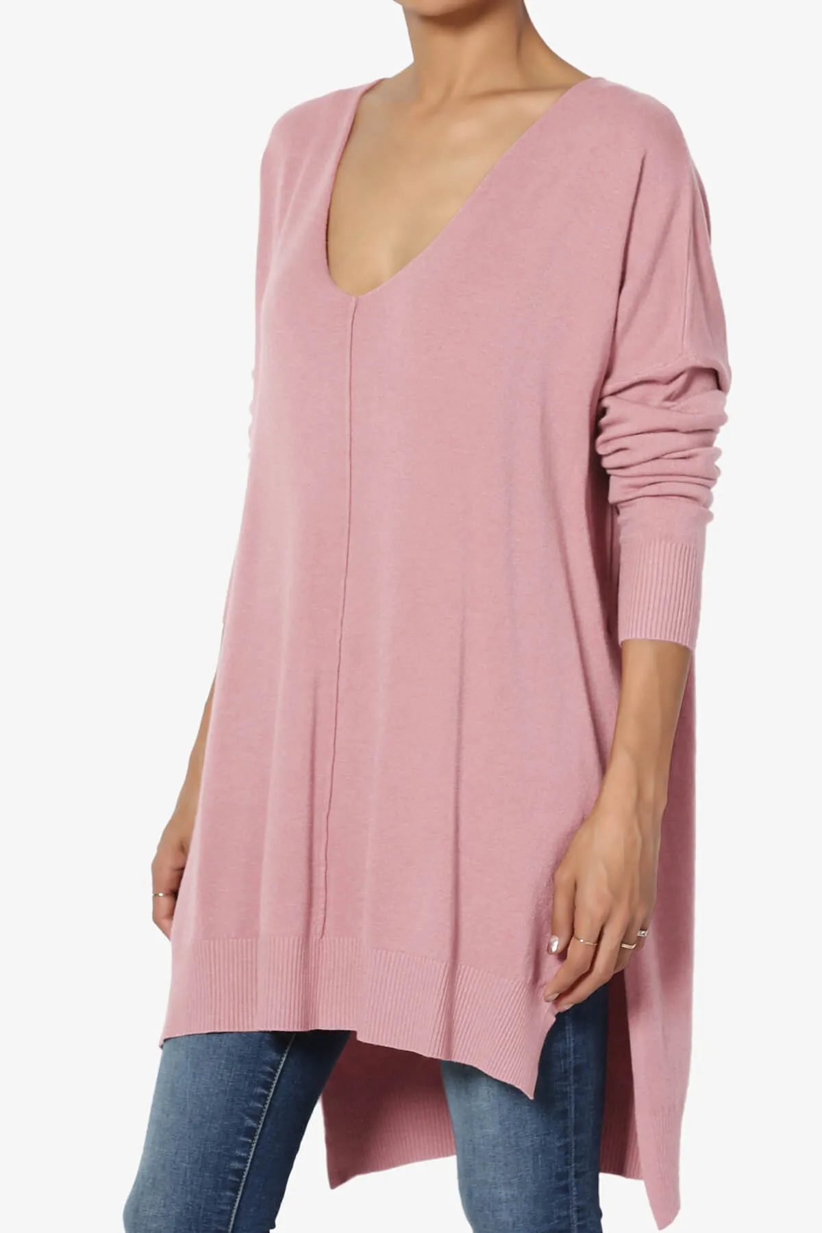 Katana Front Seam V-Neck Knit Sweater PLUS