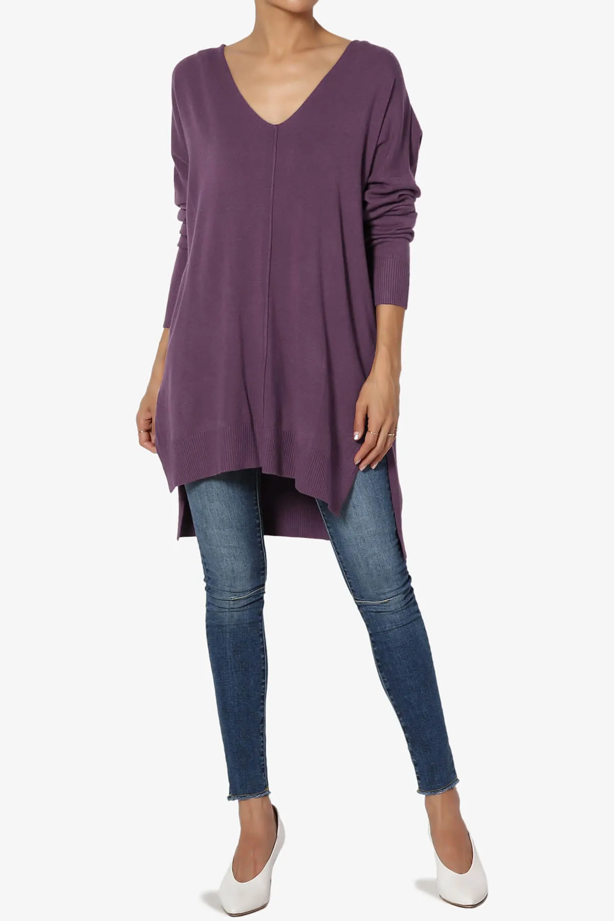 Katana Front Seam V-Neck Knit Sweater PLUS