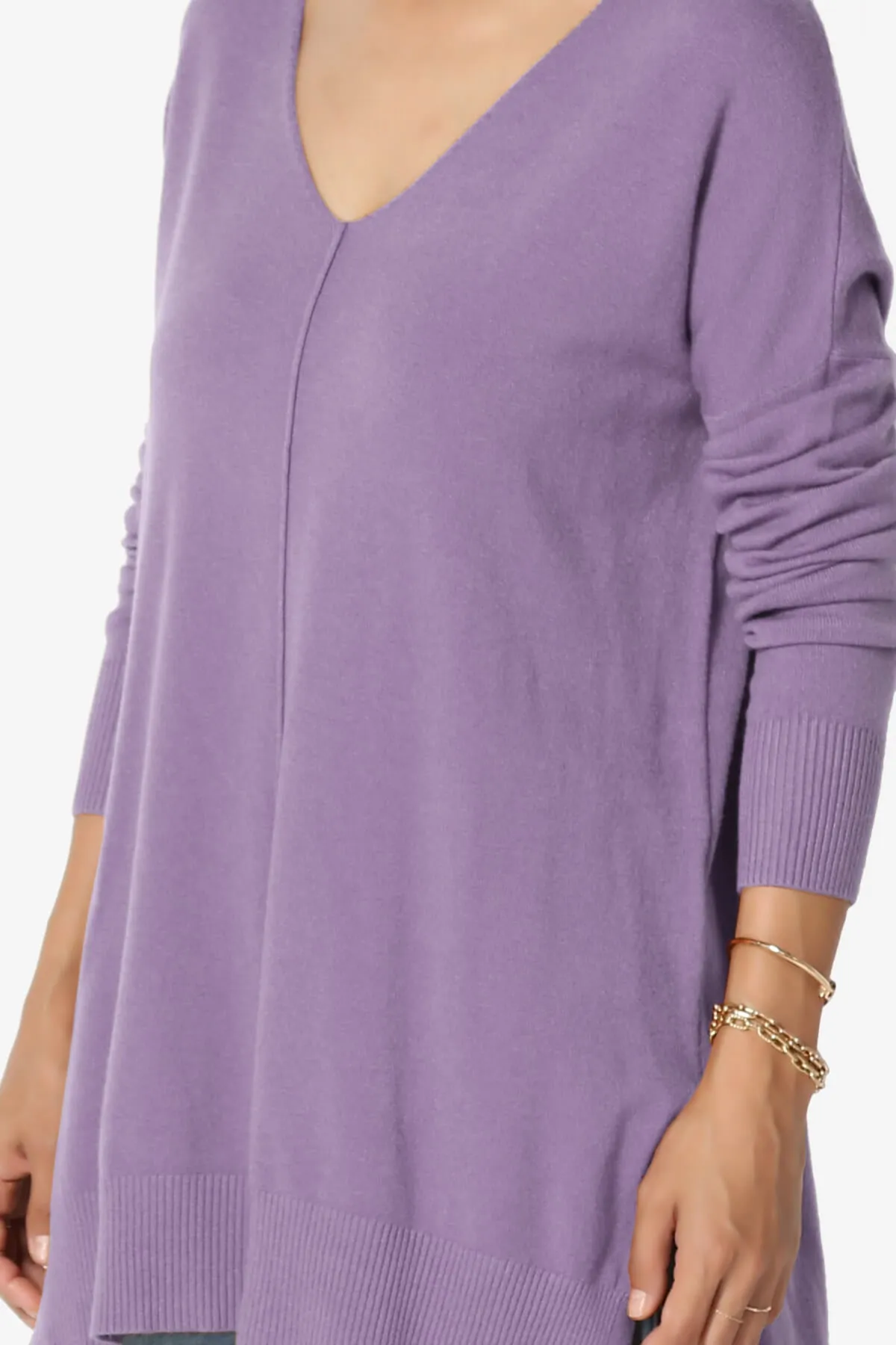 Katana Front Seam V-Neck Knit Sweater PLUS