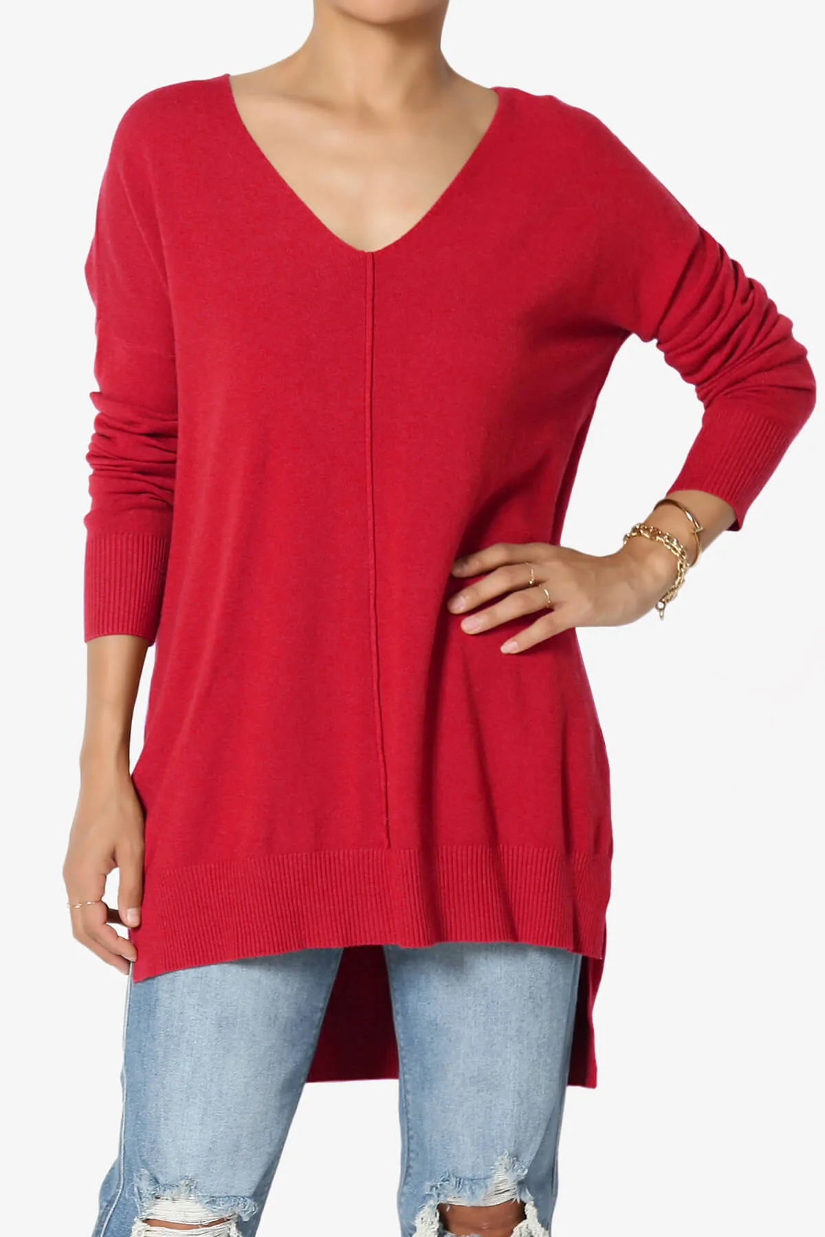 Katana Front Seam V-Neck Knit Sweater PLUS