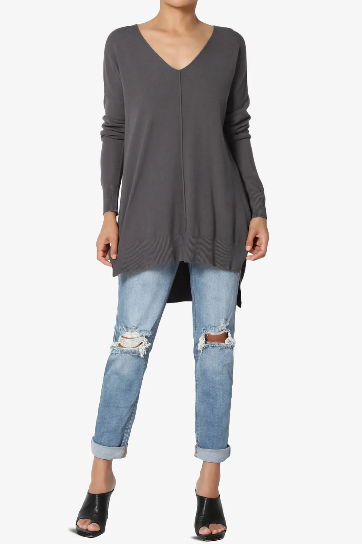 Katana Front Seam V-Neck Knit Sweater PLUS