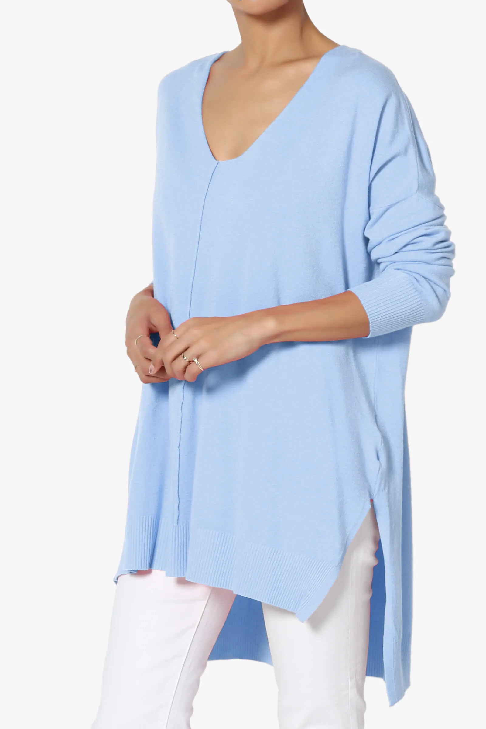 Katana Front Seam V-Neck Knit Sweater PLUS
