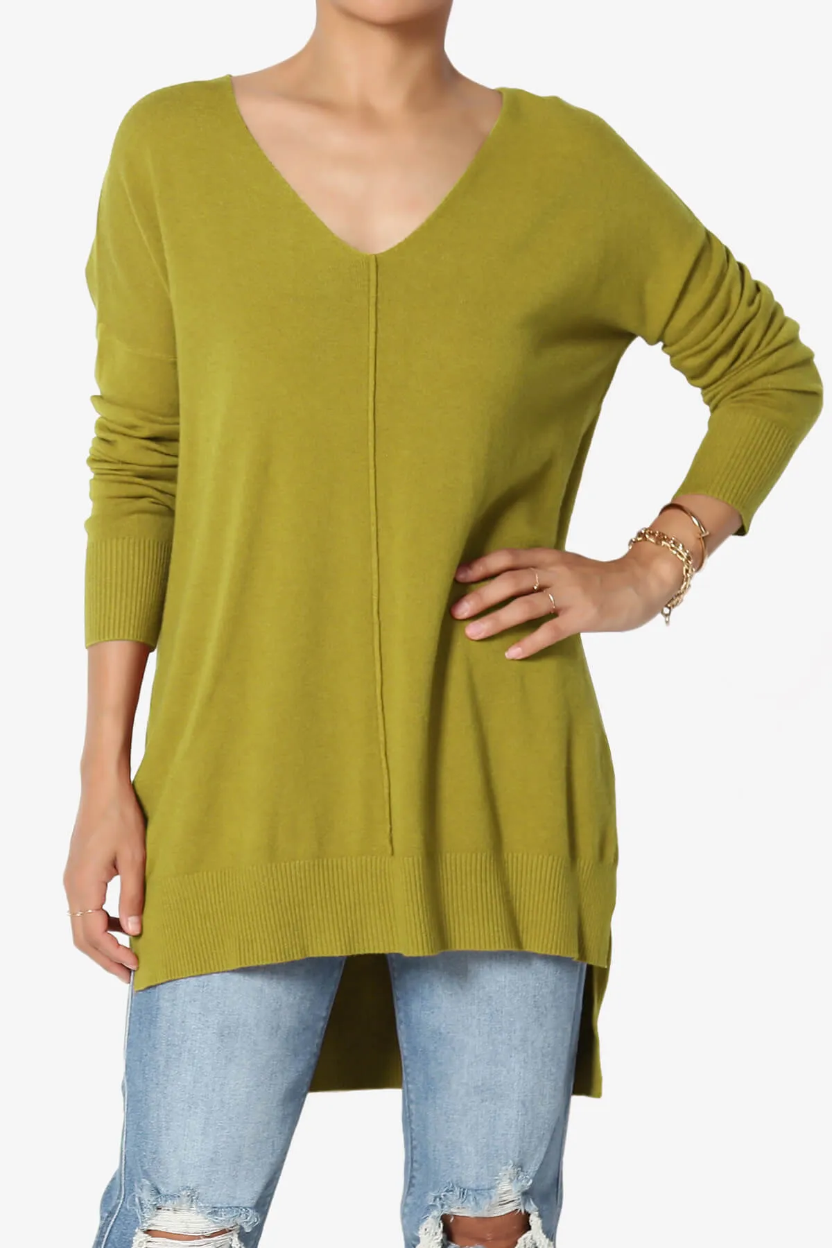 Katana Front Seam V-Neck Knit Sweater PLUS