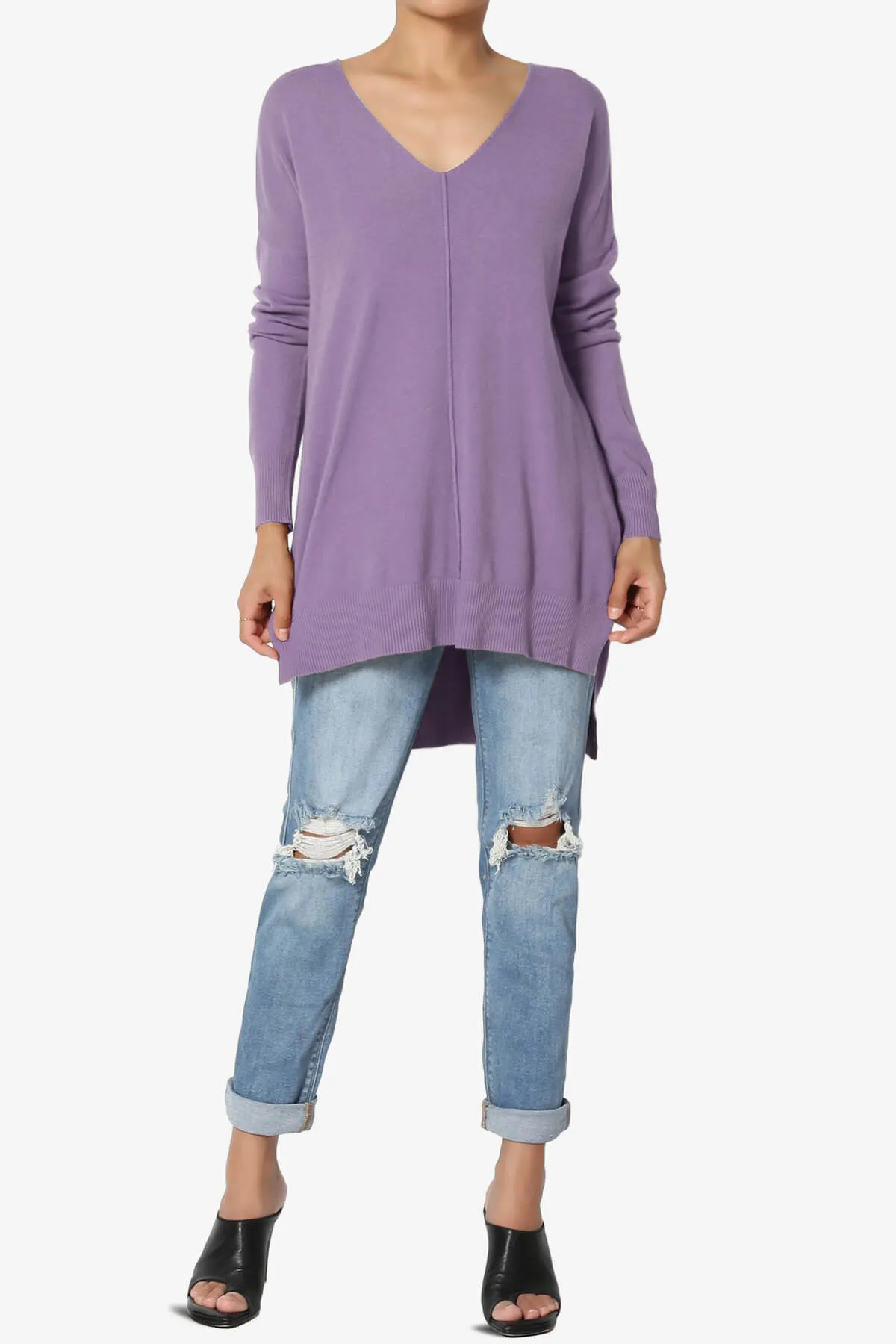 Katana Front Seam V-Neck Knit Sweater PLUS