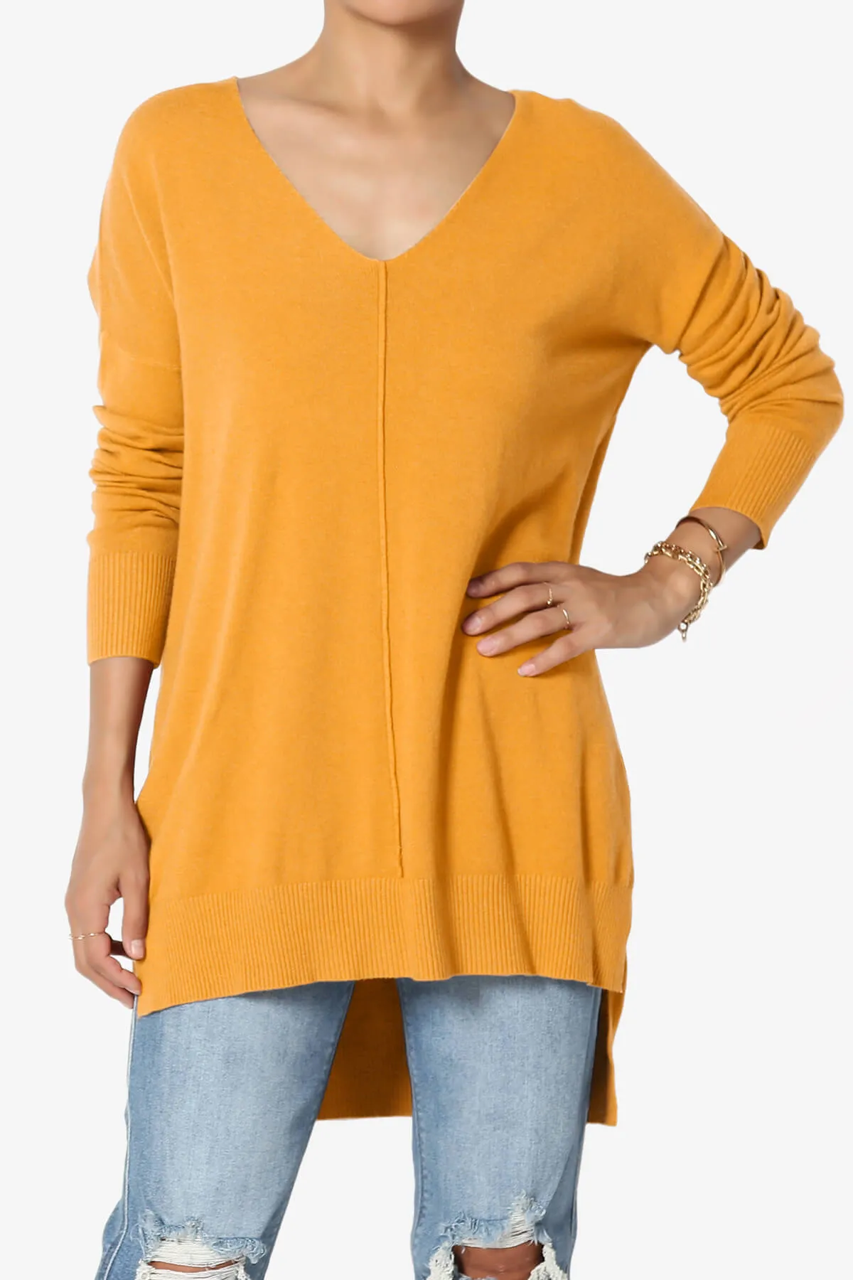 Katana Front Seam V-Neck Knit Sweater PLUS