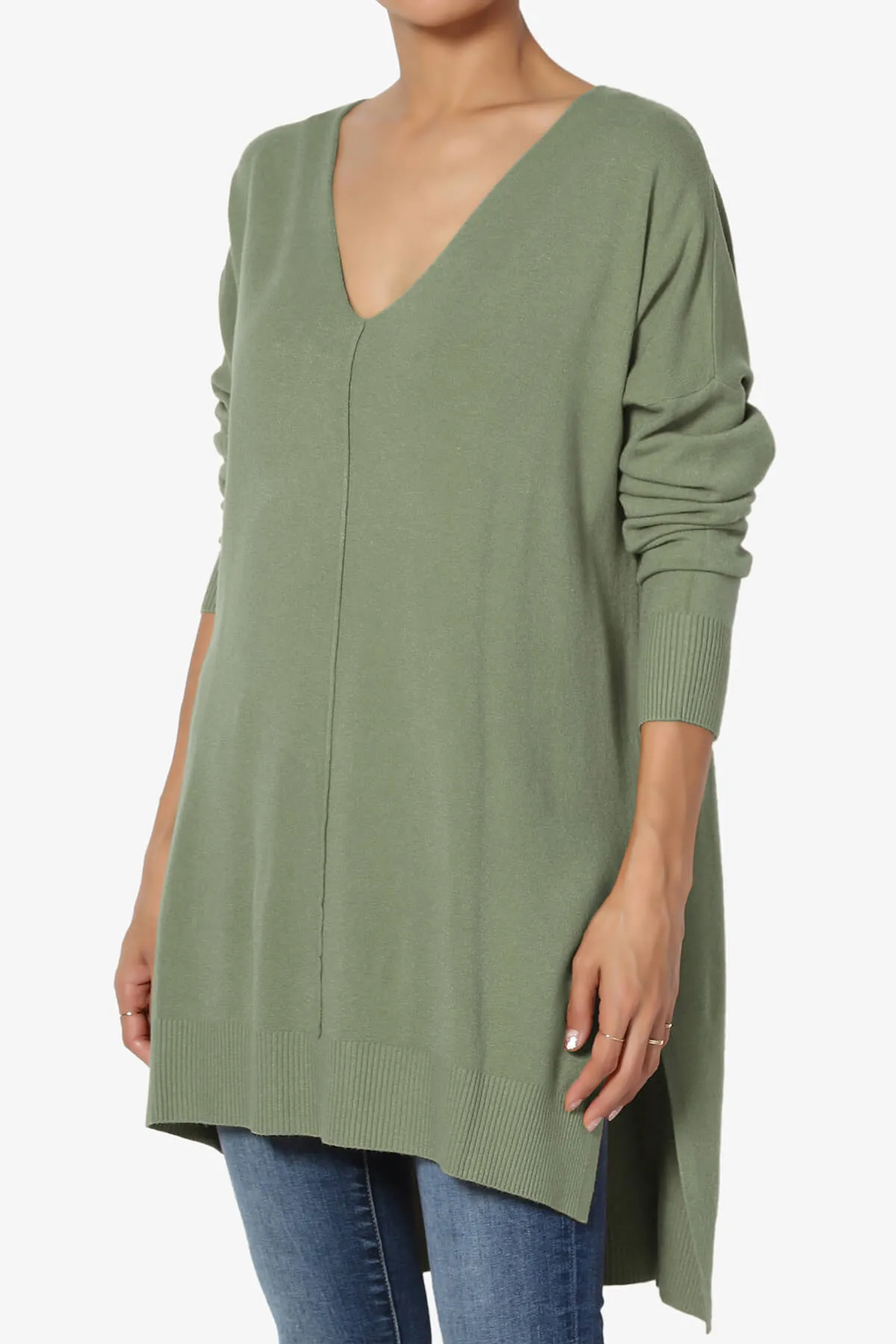 Katana Front Seam V-Neck Knit Sweater PLUS