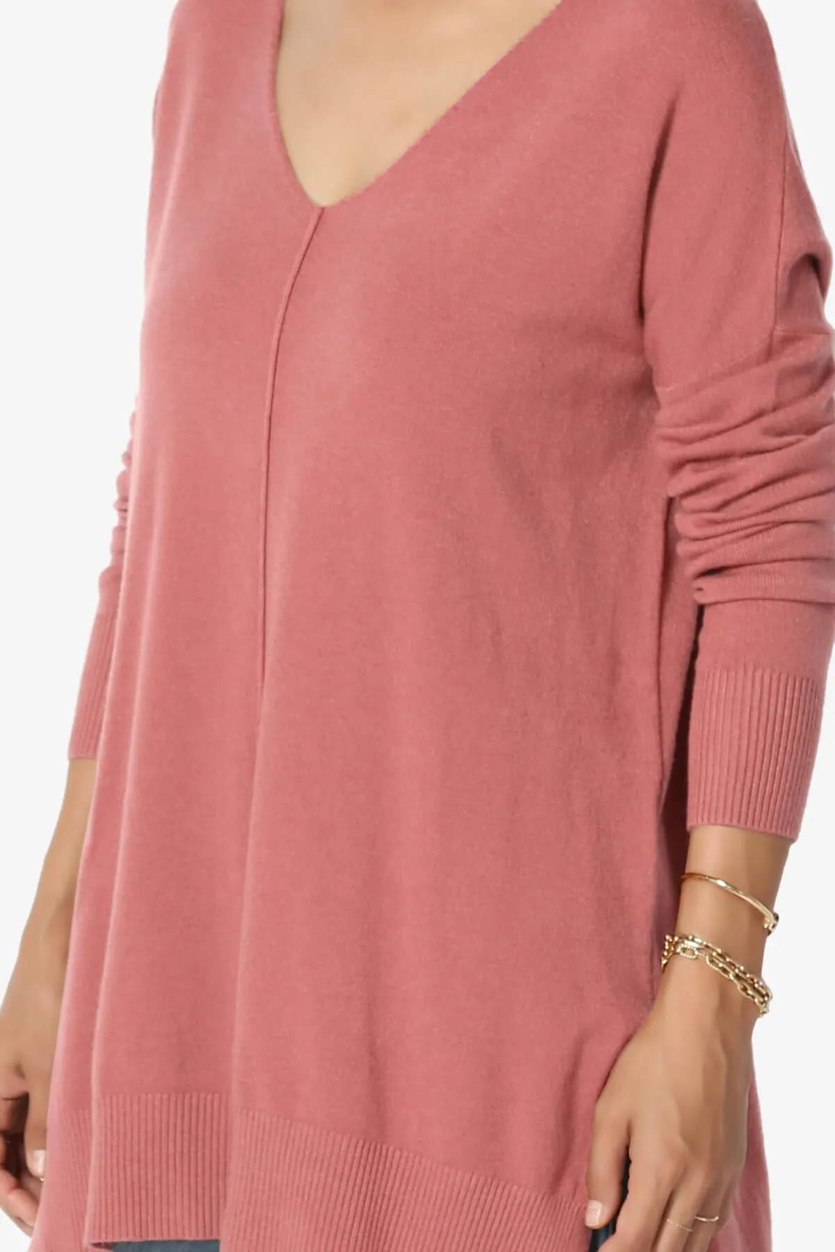 Katana Front Seam V-Neck Knit Sweater PLUS