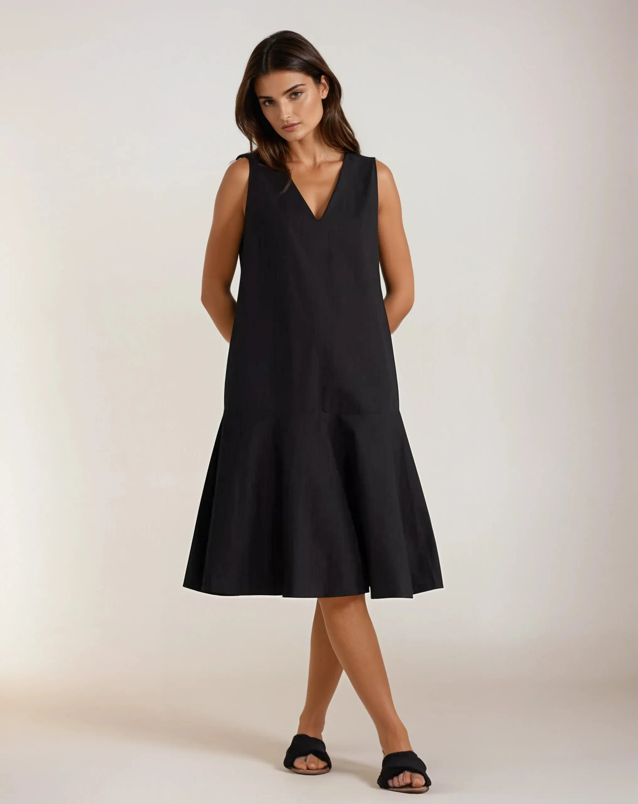 Keziah Sleeveless V-Neckline Midi Dress
