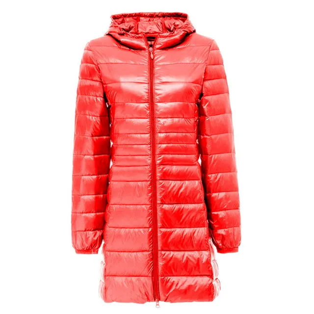 Laamei 2018 Womens Fashion Winter Light Down Jacket 90% Duck Down Hooded Jackets Long Warm Slim Coat Winter Jacket Women Parka