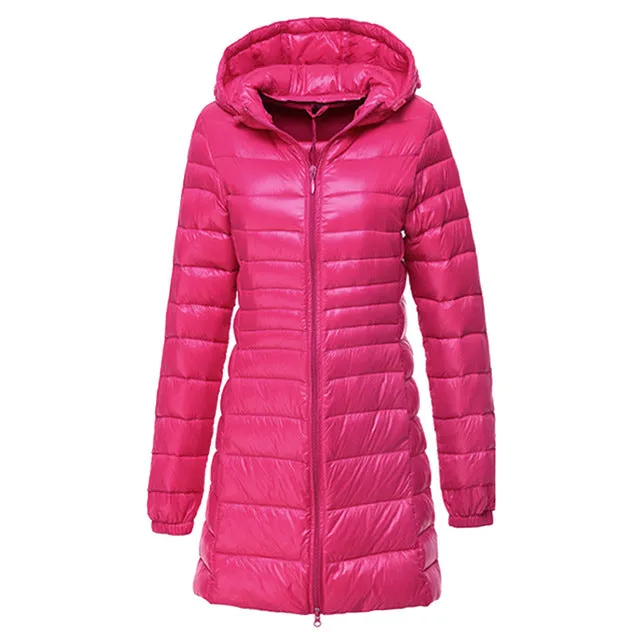 Laamei 2018 Womens Fashion Winter Light Down Jacket 90% Duck Down Hooded Jackets Long Warm Slim Coat Winter Jacket Women Parka