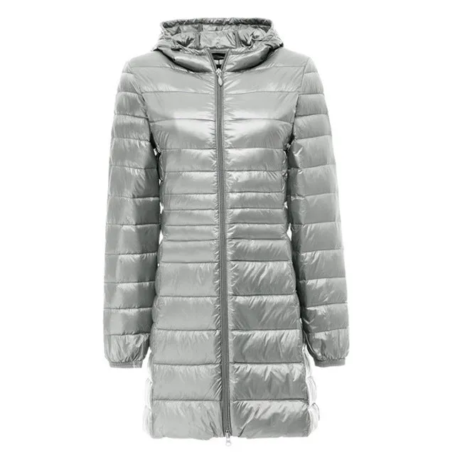 Laamei 2018 Womens Fashion Winter Light Down Jacket 90% Duck Down Hooded Jackets Long Warm Slim Coat Winter Jacket Women Parka