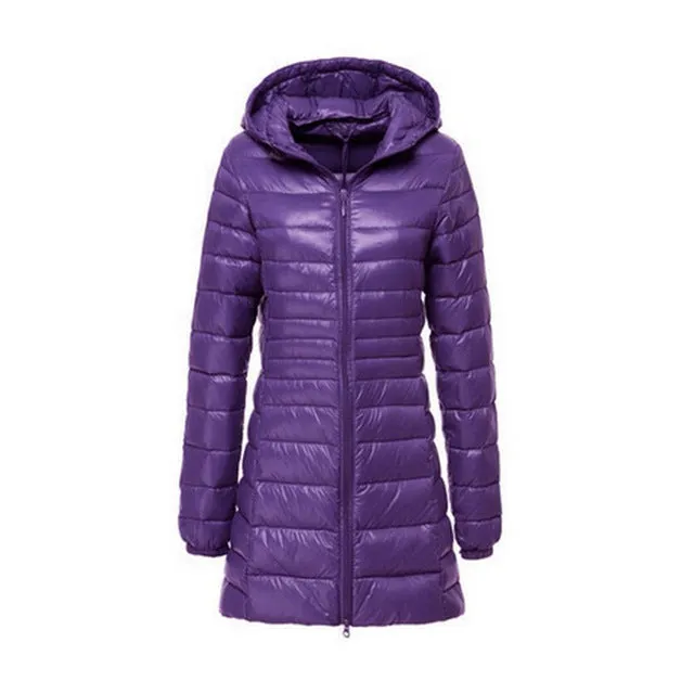 Laamei 2018 Womens Fashion Winter Light Down Jacket 90% Duck Down Hooded Jackets Long Warm Slim Coat Winter Jacket Women Parka