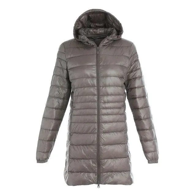 Laamei 2018 Womens Fashion Winter Light Down Jacket 90% Duck Down Hooded Jackets Long Warm Slim Coat Winter Jacket Women Parka