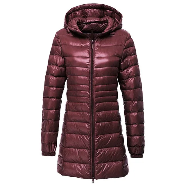 Laamei 2018 Womens Fashion Winter Light Down Jacket 90% Duck Down Hooded Jackets Long Warm Slim Coat Winter Jacket Women Parka