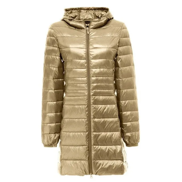 Laamei 2018 Womens Fashion Winter Light Down Jacket 90% Duck Down Hooded Jackets Long Warm Slim Coat Winter Jacket Women Parka