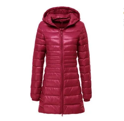 Laamei 2018 Womens Fashion Winter Light Down Jacket 90% Duck Down Hooded Jackets Long Warm Slim Coat Winter Jacket Women Parka