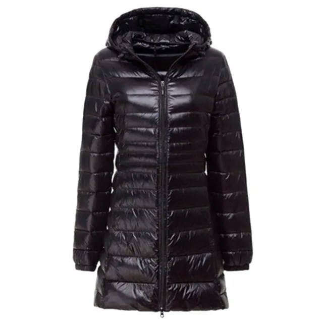 Laamei 2018 Womens Fashion Winter Light Down Jacket 90% Duck Down Hooded Jackets Long Warm Slim Coat Winter Jacket Women Parka
