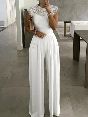 Lace Cutout Ruched Wide Leg Jumpsuit