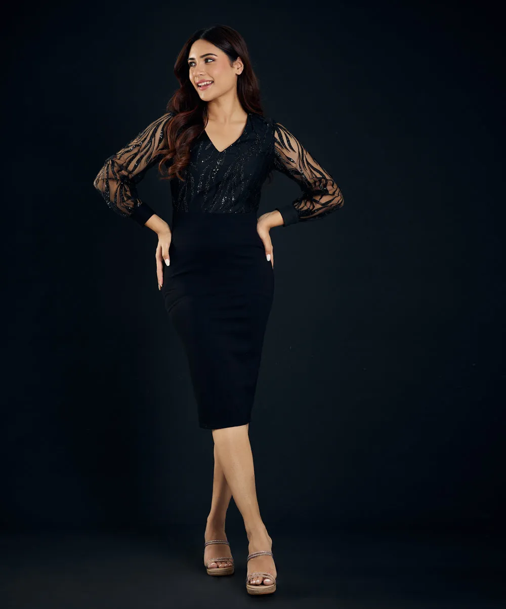 Lace Detailed Ponte Shift Dress