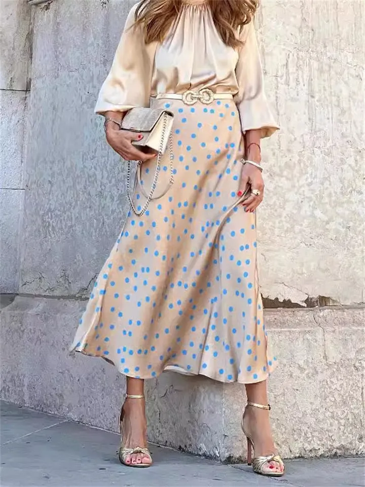 Ladies Elegant Polka Dot & Circular Print Flowy Skirts