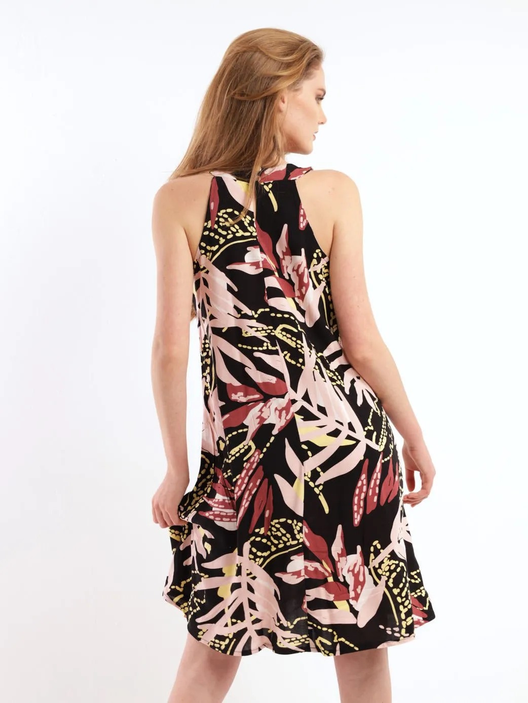 Ladies Sleeveless Halter Shift Dress - Fatigue