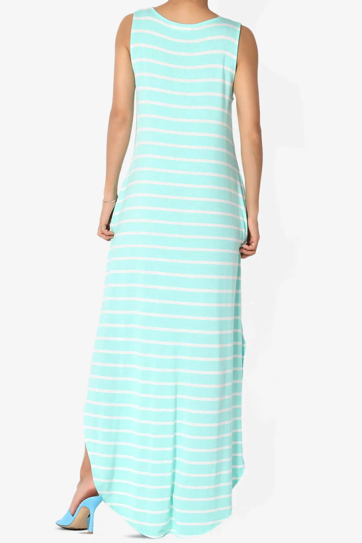 Lanie Striped Sleeveless Split Hem Maxi Dress PLUS