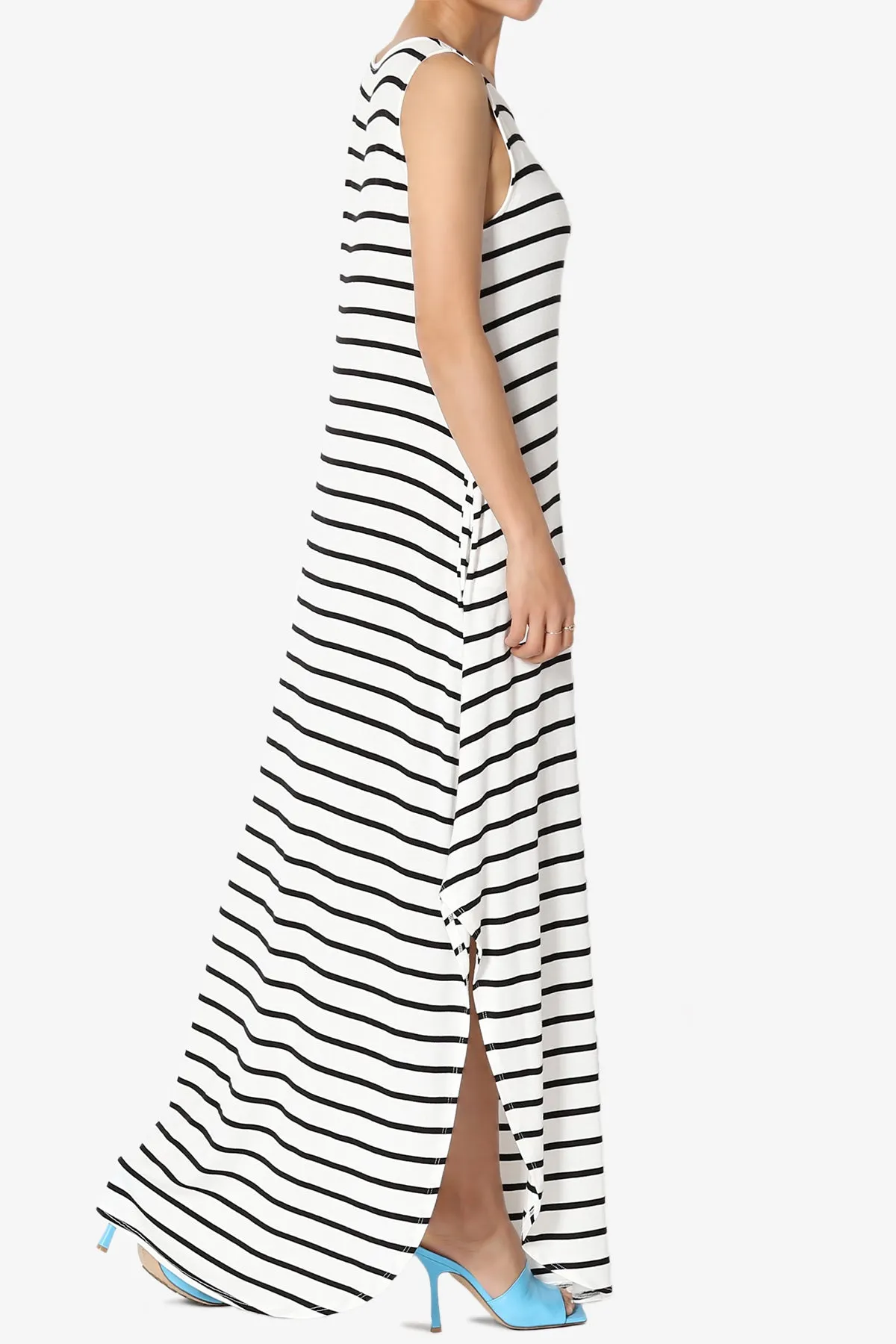 Lanie Striped Sleeveless Split Hem Maxi Dress PLUS