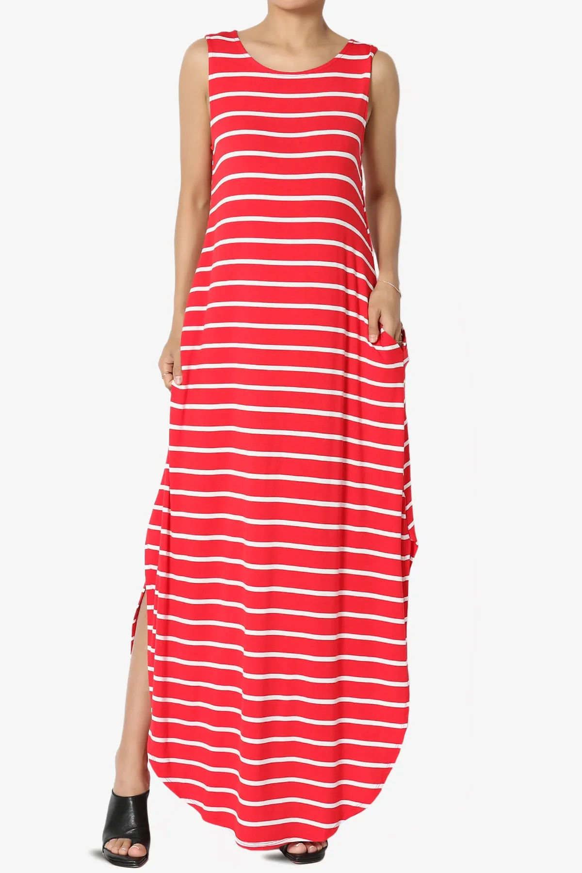 Lanie Striped Sleeveless Split Hem Maxi Dress PLUS