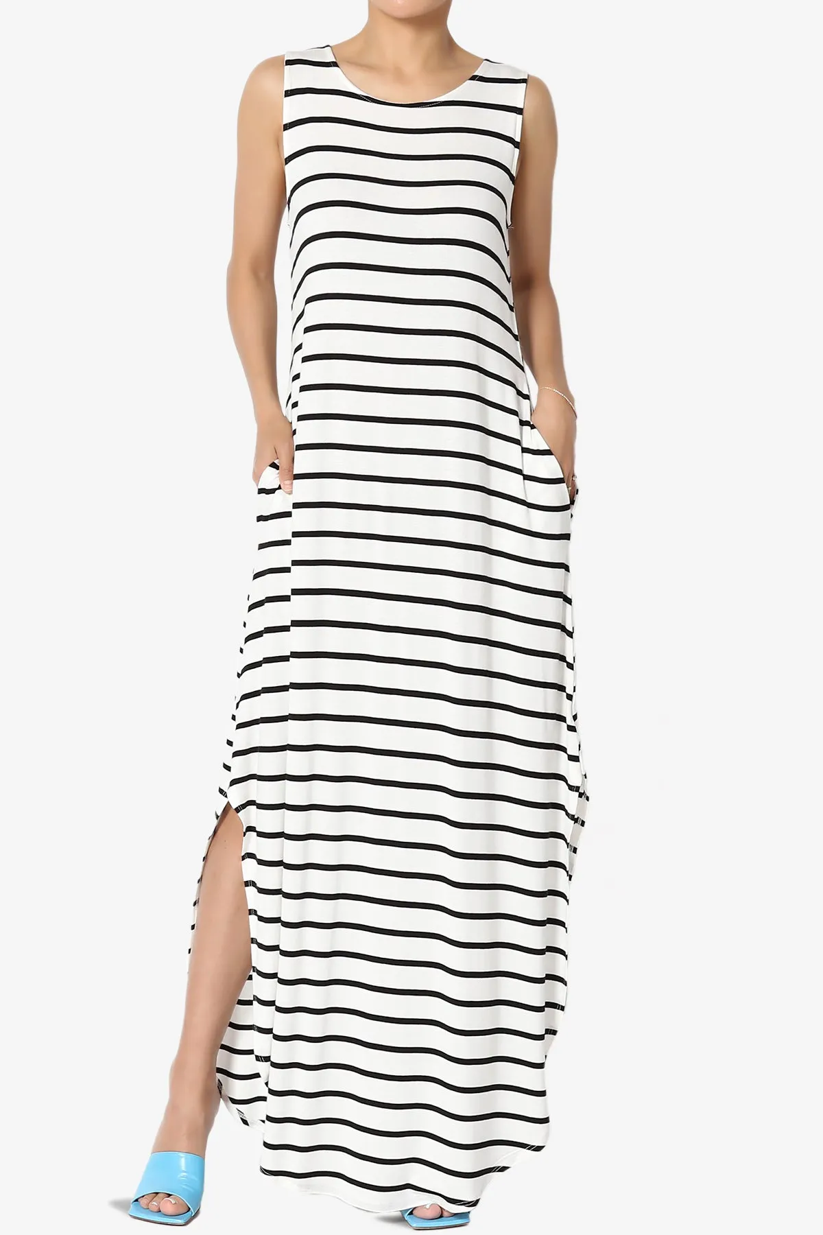Lanie Striped Sleeveless Split Hem Maxi Dress PLUS