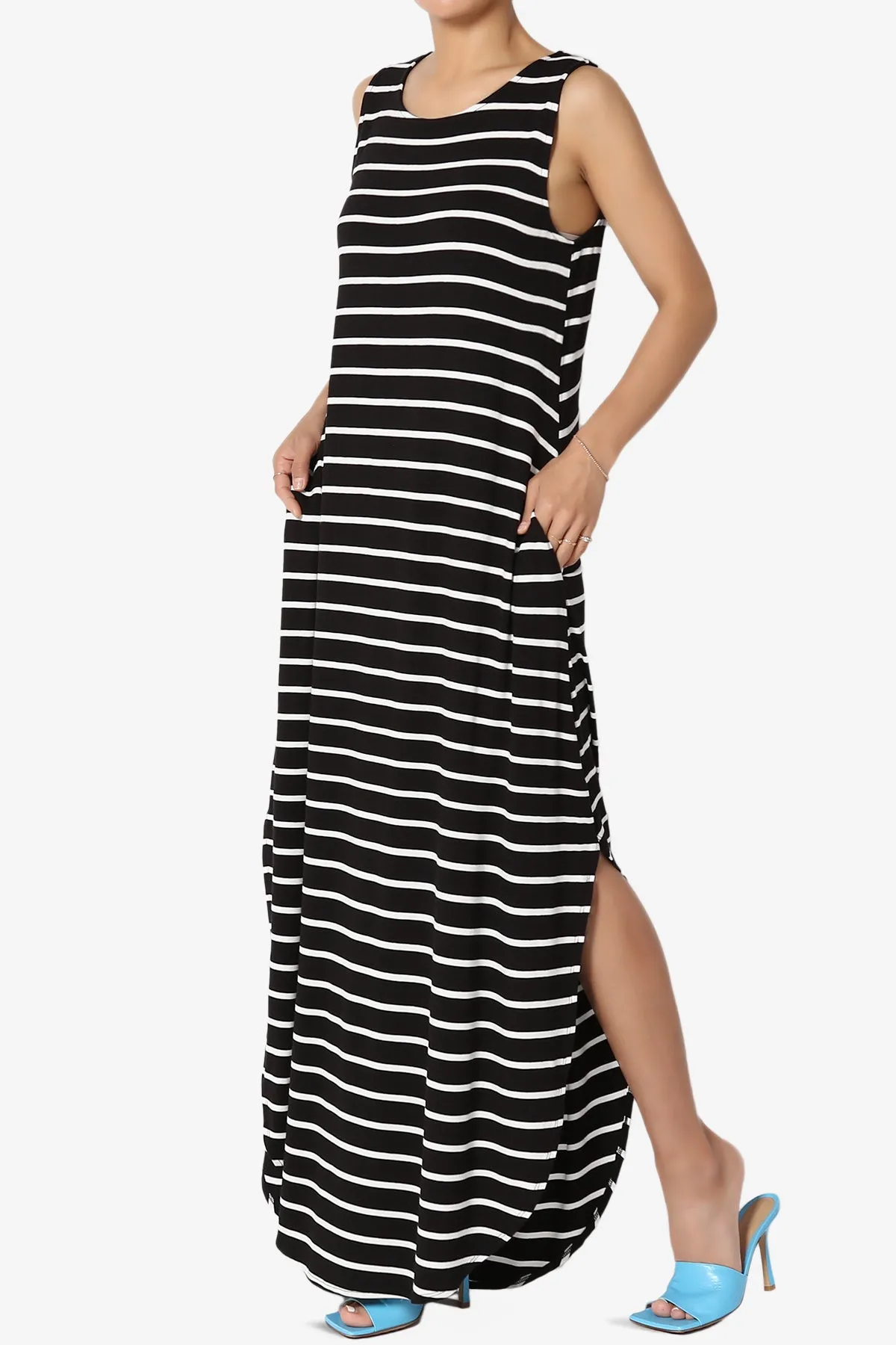 Lanie Striped Sleeveless Split Hem Maxi Dress PLUS