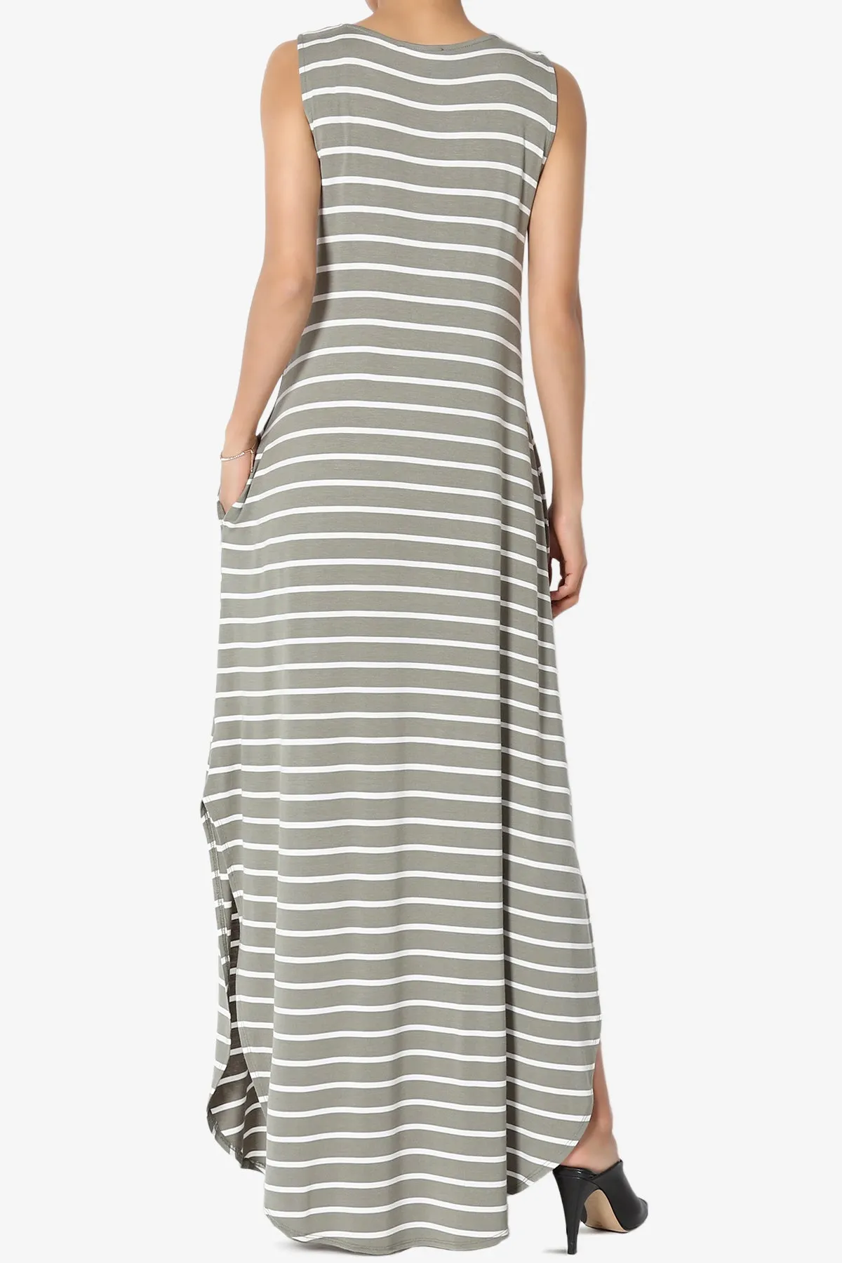 Lanie Striped Sleeveless Split Hem Maxi Dress PLUS