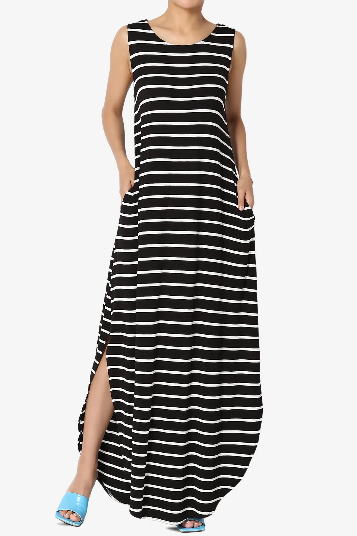 Lanie Striped Sleeveless Split Hem Maxi Dress PLUS