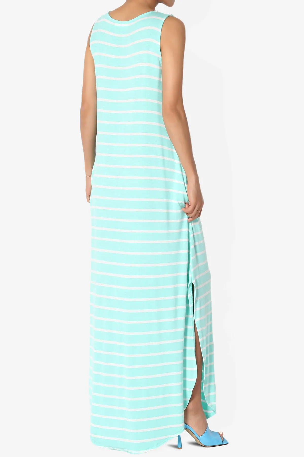 Lanie Striped Sleeveless Split Hem Maxi Dress PLUS
