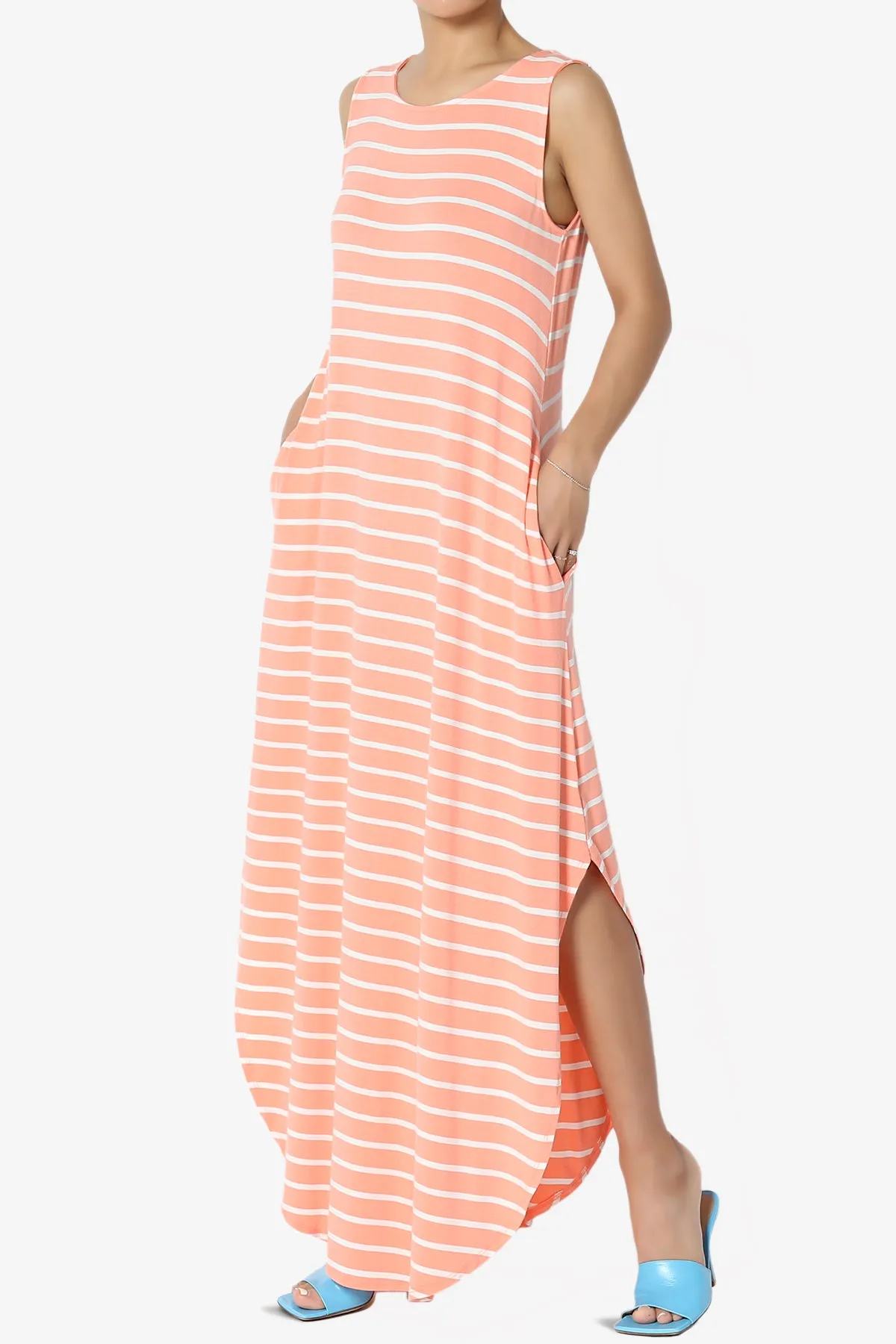 Lanie Striped Sleeveless Split Hem Maxi Dress PLUS