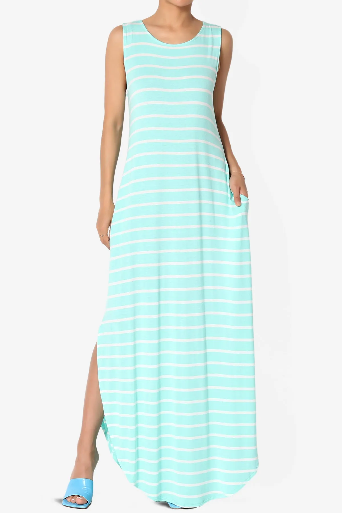 Lanie Striped Sleeveless Split Hem Maxi Dress PLUS
