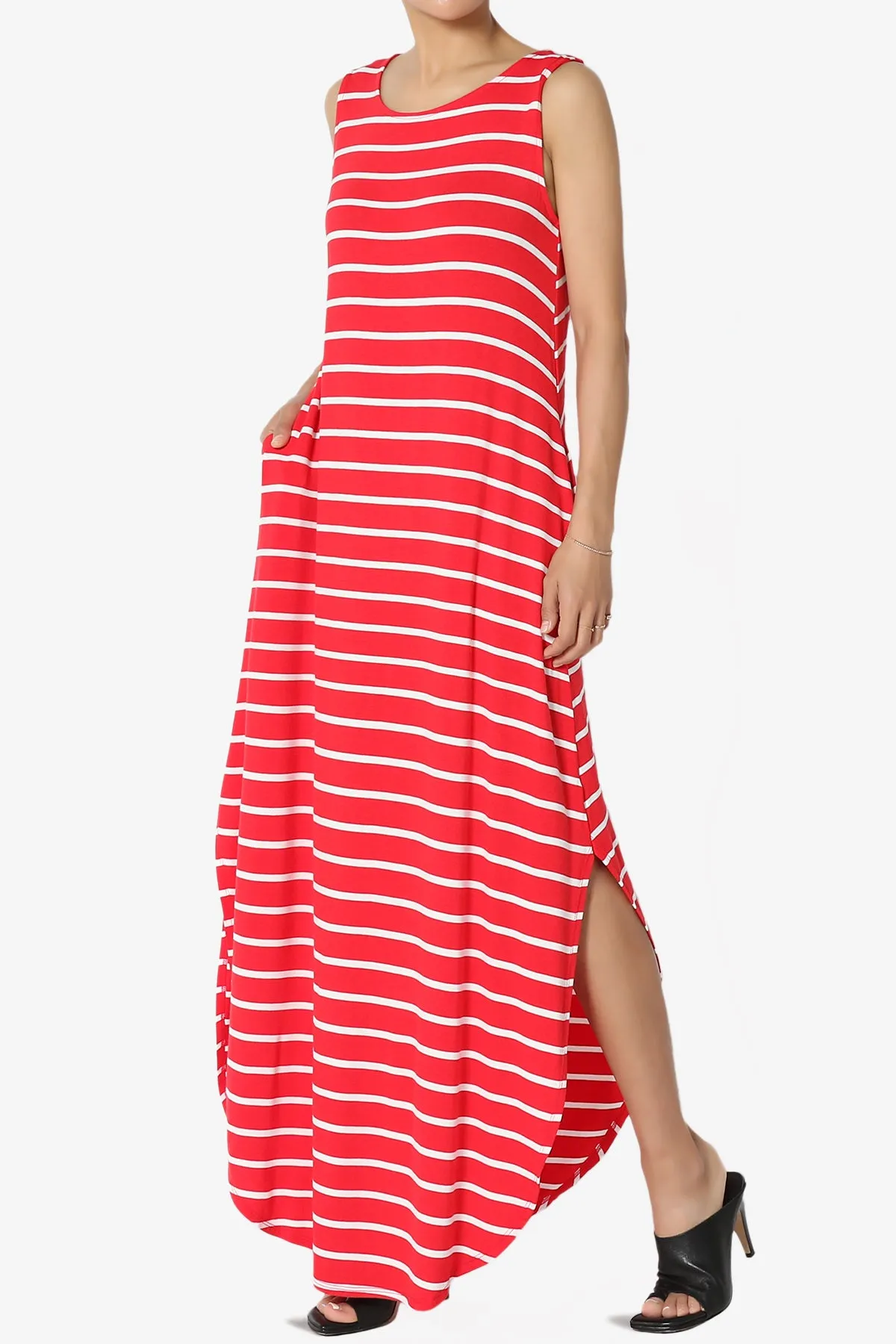 Lanie Striped Sleeveless Split Hem Maxi Dress PLUS